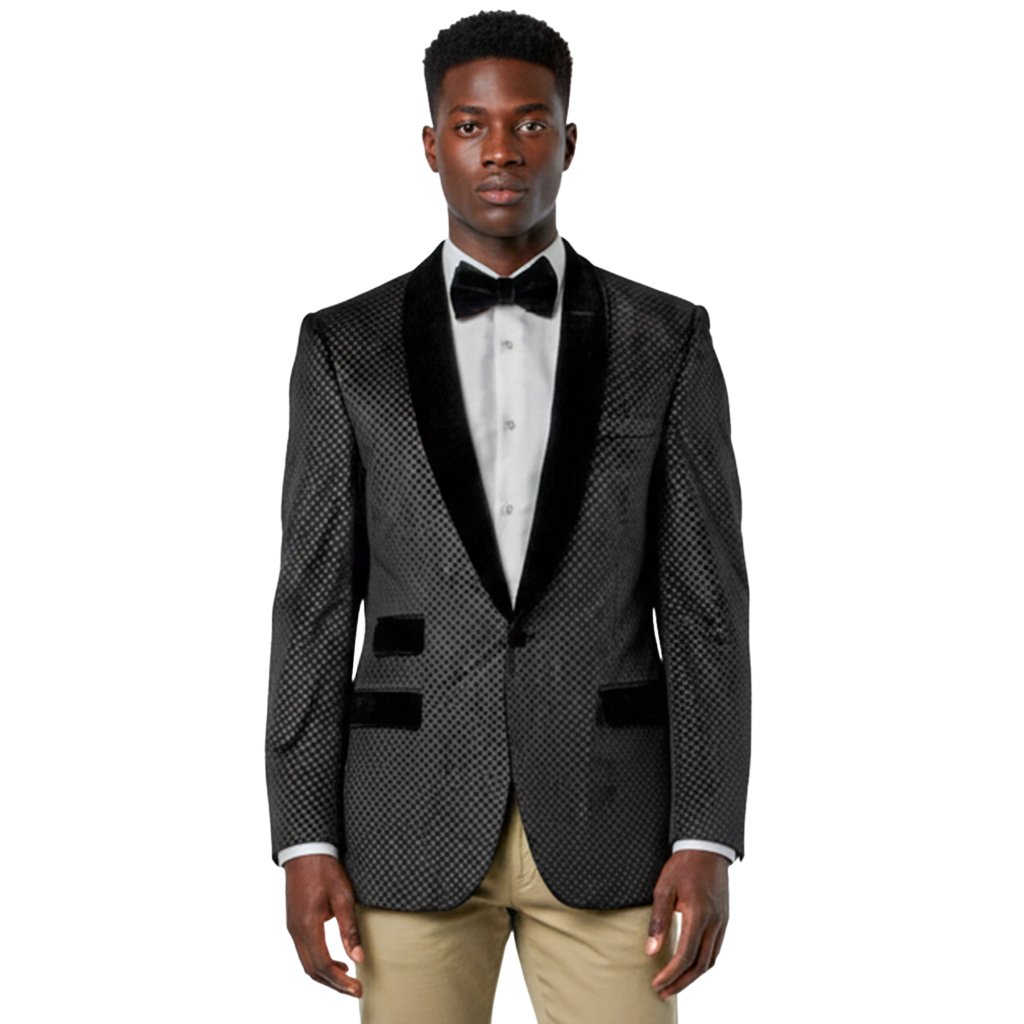Luxurious Diamond Pattern Jacket (38s) Velvet Finish, Black